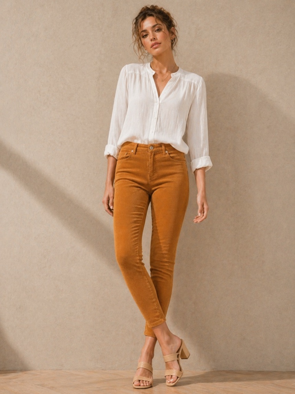 PAIGE Hoxton Ankle Skinny Corduroy Pants Size 26 Marigold Mustard Anthropologie